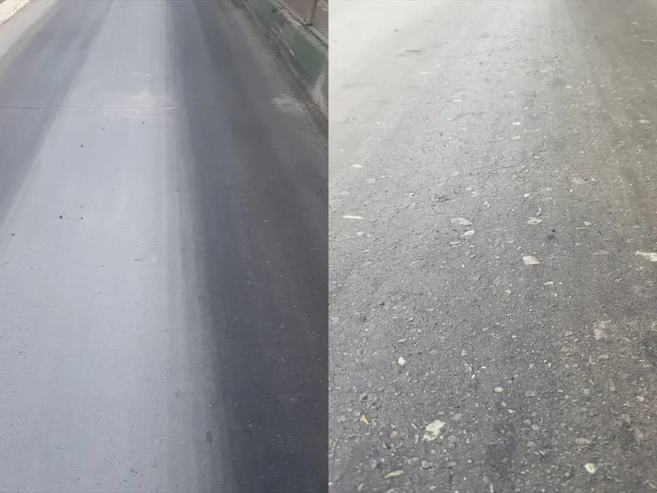 خرسانة RCCP بتصميم خلطة خاص — تركيب طبقة سطحية جديدة من الخرسانة المسلحة بالألياف الزجاجية في محطة حافلات النقل السريع في طهران